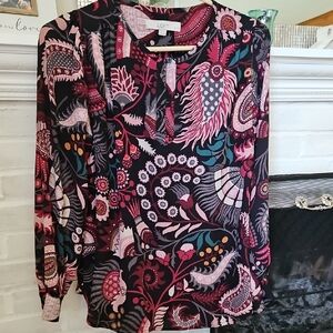 LOFT Vibrant Burgundy and Black Blouse